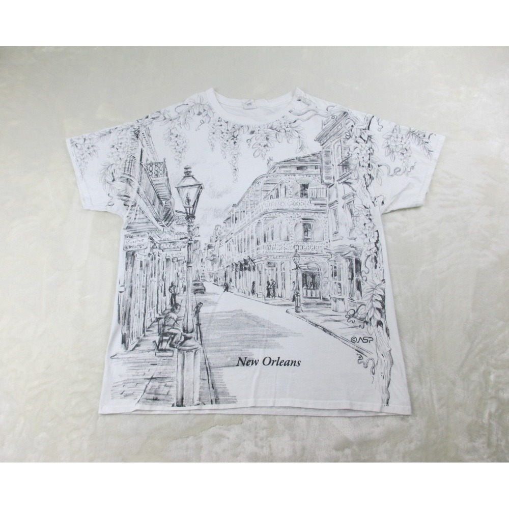 VINTAGE New Orleans Shirt Mens Extra‎ Large White Bourbon Street Cotton Casual*